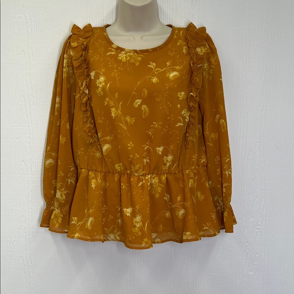 Madewell - Ruffle Shoulder Peplum Tonal Lined Botanical Blouse Size Medium - Picture 3 of 11